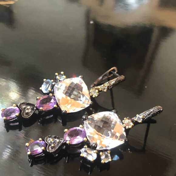 Unique Genuine Quartz Amethyst Topaz Earrings - Picture 9 of 9